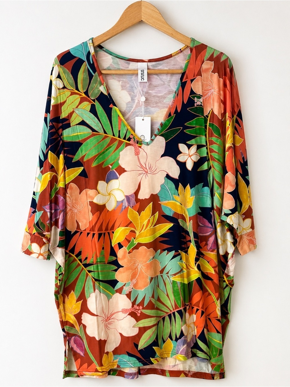 Citrus Tropical Floral Swim Cover Up Tunic Medium NWT Beach Resort
